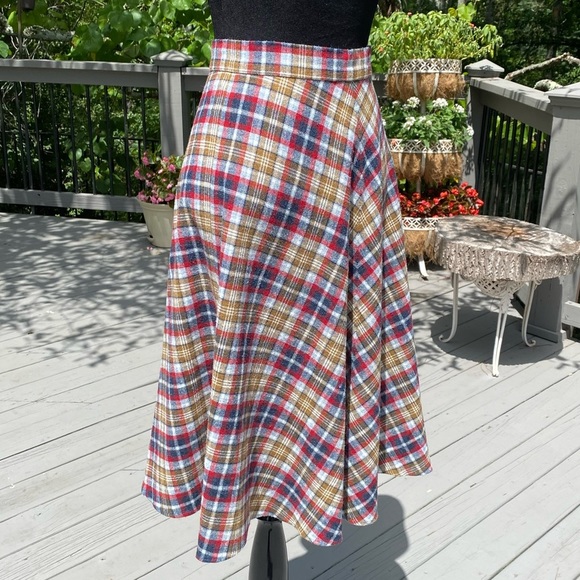 Vintage 60s Highwaisted Metal Zipper Plaid Mod Circle Skirt - Picture 2 of 6